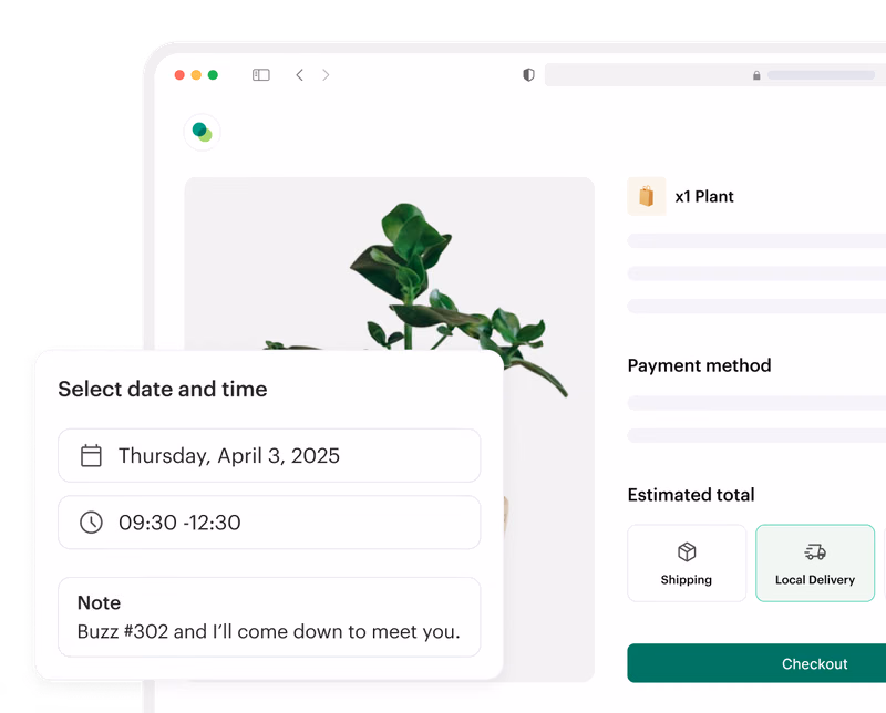 Checkout with a date and time picker for local delivery