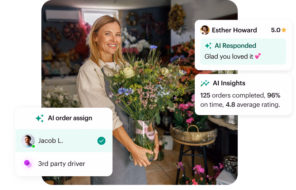Shipday dashboard showing drivers and flower orders on a live map