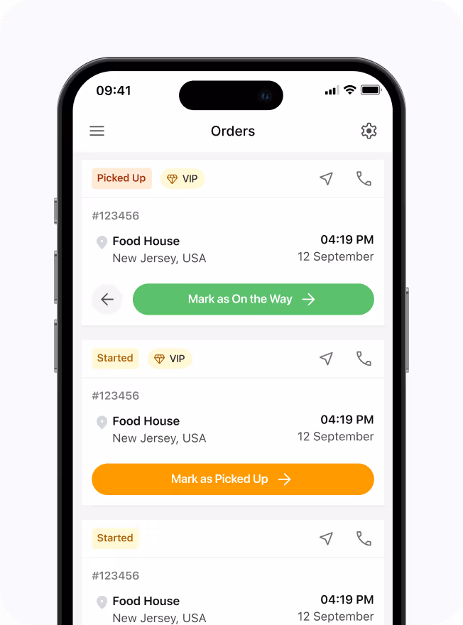 Shipday driver app on a phone next to the orders dashboard on a tablet