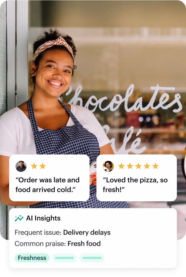 Shipday AI Insights summarizing frequent issues and common praise from customer reviews