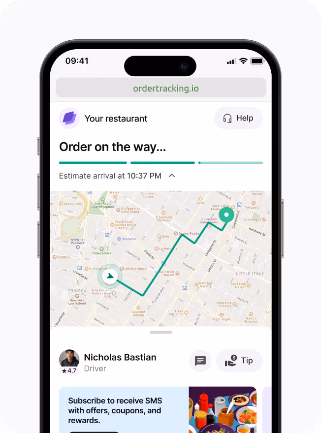 Customer tracking page showing the driver’s live location on a map